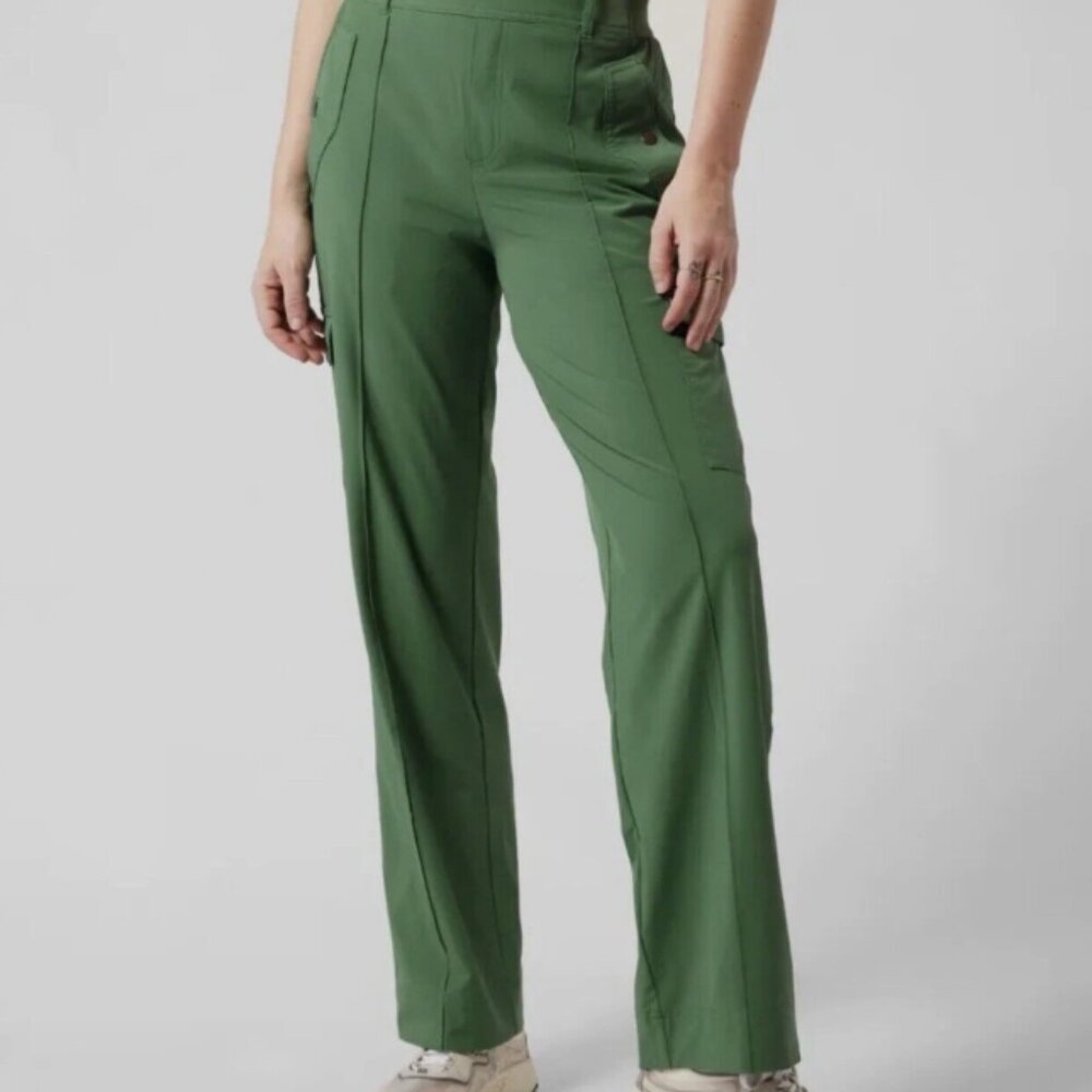 Athleta Vienna Cargo Pant 0 Petite Green Travel Wide Leg Stretch Lightweight